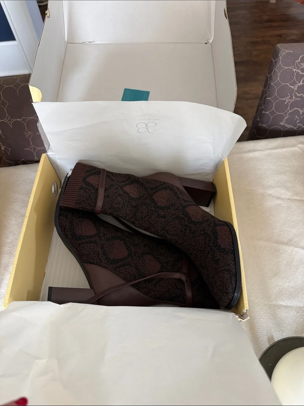 NWT Brown Knit Block Heel Ankle Boots - Women's